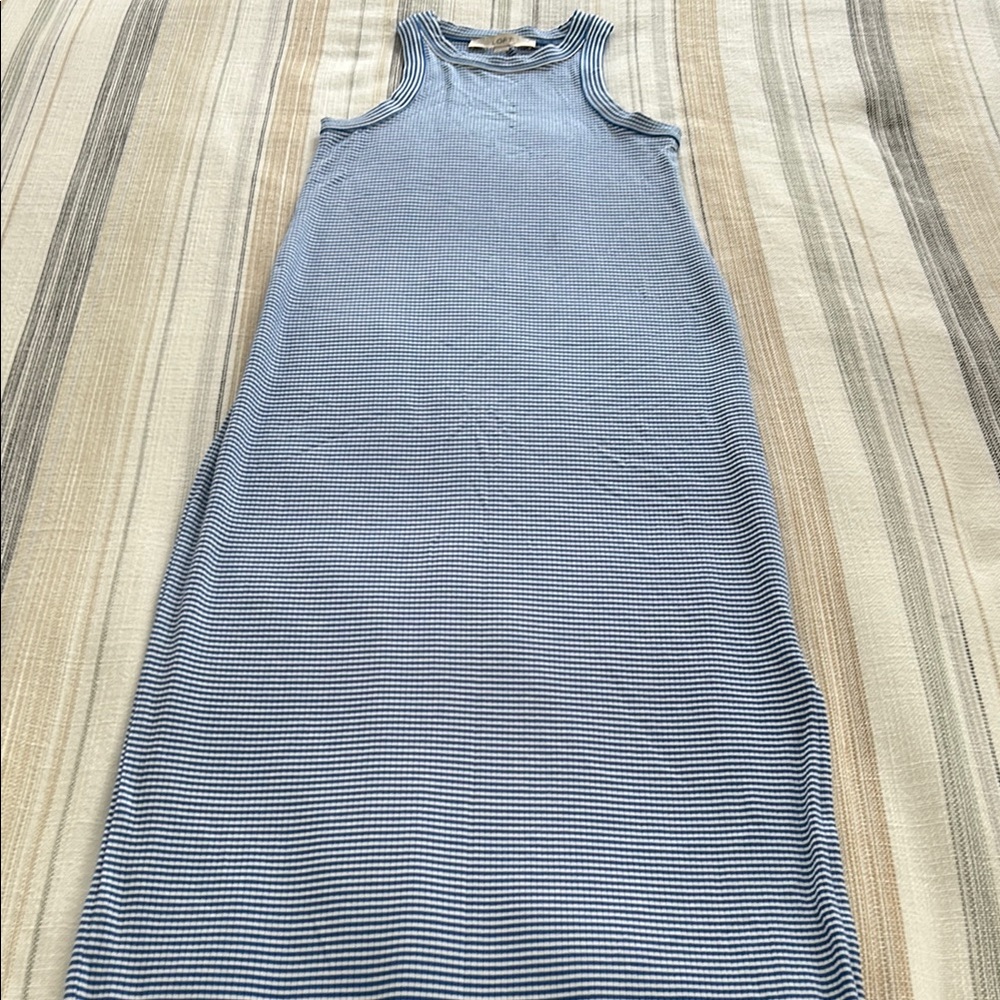 LOFT Sleeveless Blue Striped Maxi Dress